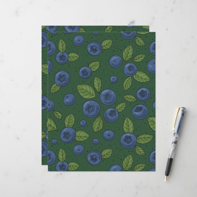 Papier Bleus sur vert foncé (Devant/Arrière en situation)