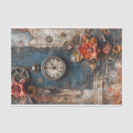 Papier Bloemen, Klok en Gears Mixed Media