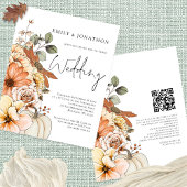 PAPIER Bloemen Pompoen Script QR bruiloft uitnodig Flyer