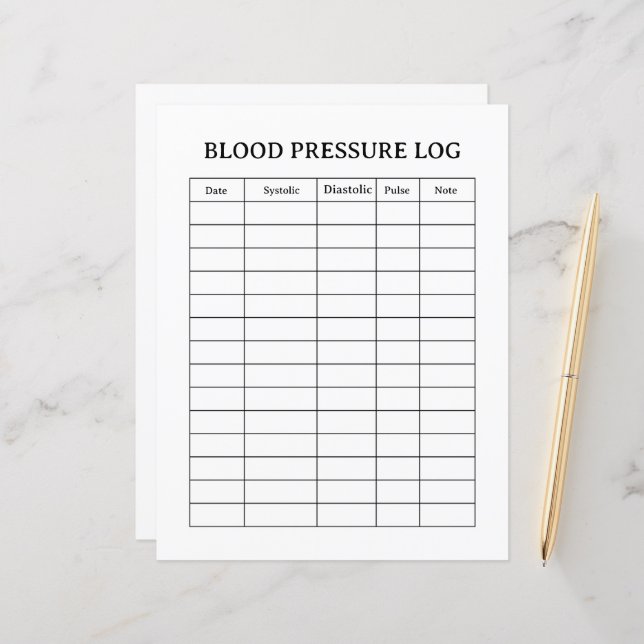 PAPIER BLOOD PRESSURE LOG  (Devant/Arrière en situation)