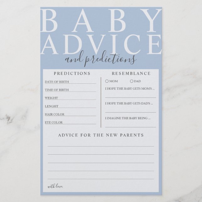Papier Blue Baby Advice & Predictions Baby shower Jeu (Devant)