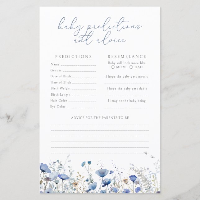 Papier Blue Baby In Bloom Baby Predictions/Conseils Jeu (Devant)
