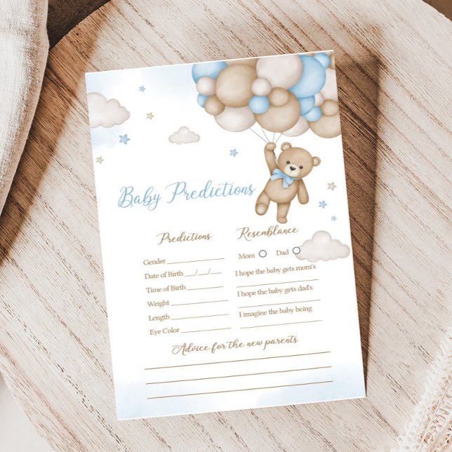 Papier Blue Bear Balloons Baby Predictions Jeu (Blue Bear Baby Shower Baby Predictions Game)