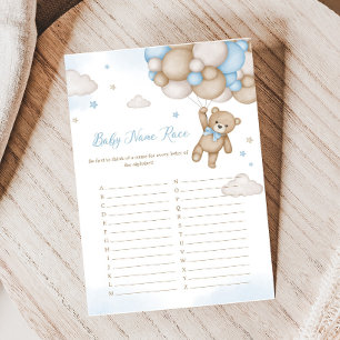 Papier Blue Bear Balloons Baby shower Baby Name Race Jeu