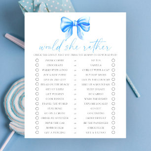 Papier Blue bow baby shower Voudrait-elle plutôt jouer