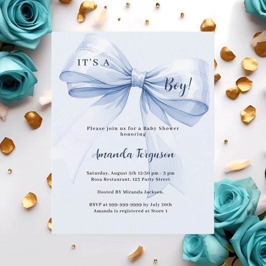 Papier Blue bow c'est une invitation Baby shower garçon