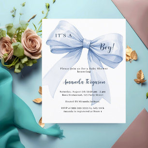 Papier Blue bow c'est une invitation Baby shower garçon