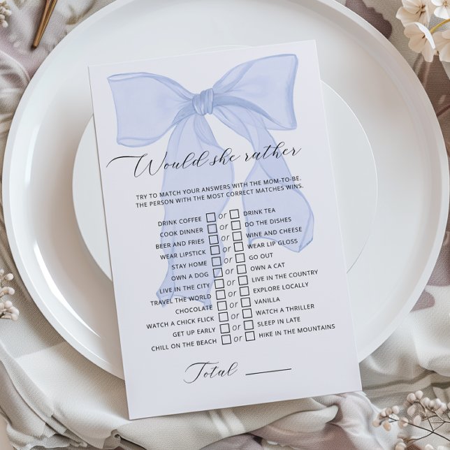 Papier Blue Bow Coquette Baby shower Voudrait-Elle Plaire (Créateur téléchargé)