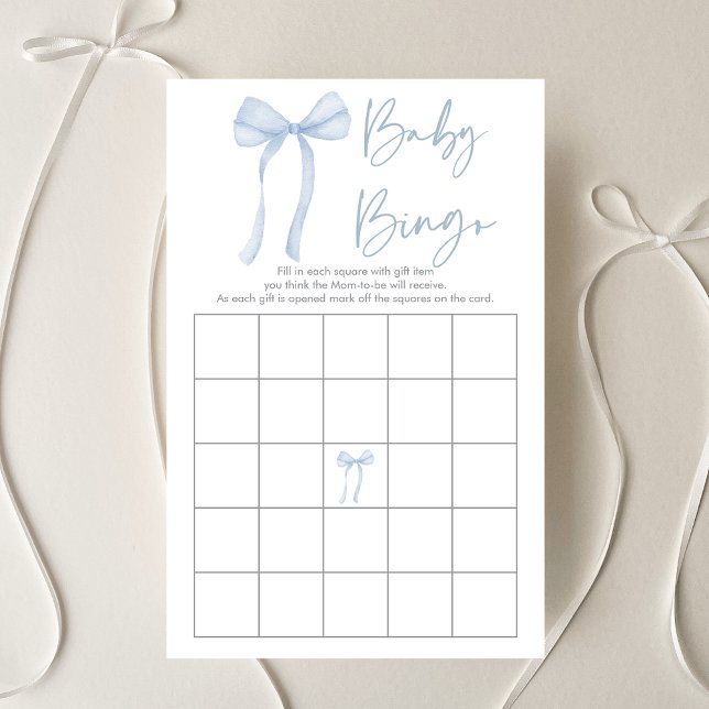 Papier Blue Bow Coquette Bow Baby shower Bingo Jeu (Créateur téléchargé)