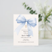 Papier Blue bow crème garçon Baptême invitation (Debout devant)