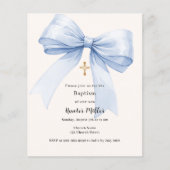 Papier Blue bow crème garçon Baptême invitation (Devant)