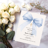 Papier Blue bow crème garçon Baptême invitation