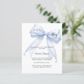 Papier Blue bow elegant pearls boy Baby Shower invitation (Debout devant)