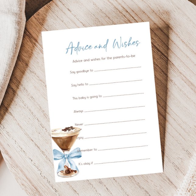 Papier Blue Bow Espresso Martini Advice and Wishes Game (Espresso Baby Shower Game)