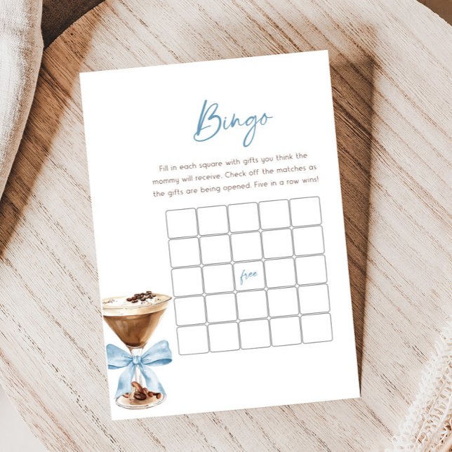 Papier Blue Bow Espresso Martini Baby Shower Bingo Game (Espresso Baby Shower Game)