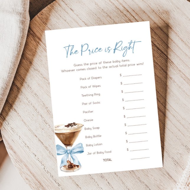 Papier Blue Bow Espresso Martini Prix est juste Jeu (Espresso Baby Shower Game)