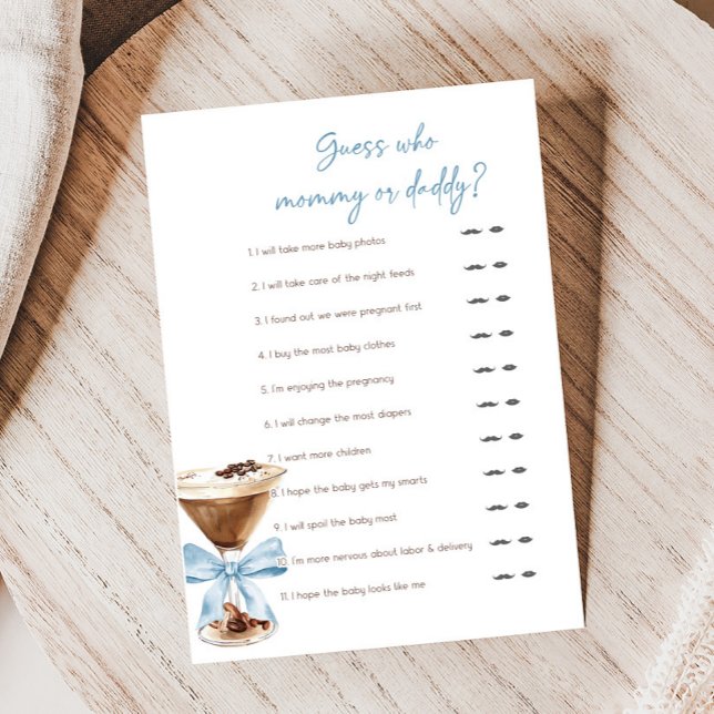Papier Blue Bow Espresso Martini Shower Jeu de Devine Qui (Espresso Baby Shower Game)