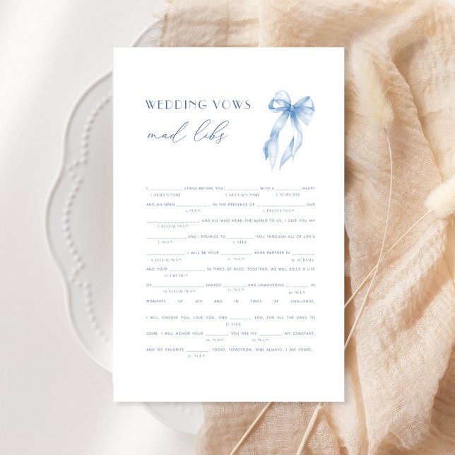 Papier Blue Bow Fête des mariées Mariage Vows Mad Libs Je (Créateur téléchargé)