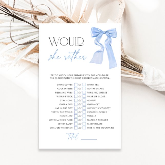 Papier Blue Bow Voudrait Elle Plutôt Baby shower Jeu (Créateur téléchargé)