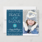 Papier Blue Budget Holiday Peace Joy Love Photo Bold Card (Devant)