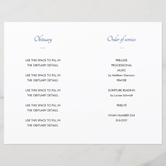 Papier Blue Celebration of Life Funeral Program Photo (Dos)