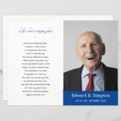 Papier Blue Celebration of Life Funeral Program Photo (Devant / Derrière)