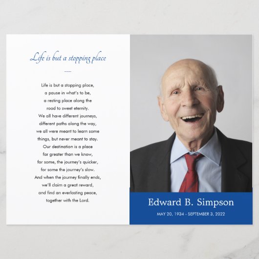 Papier Blue Celebration of Life Funeral Program Photo (Devant)