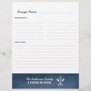 Papier Blue Chalkboard Family Cookbook Classeur Insérer