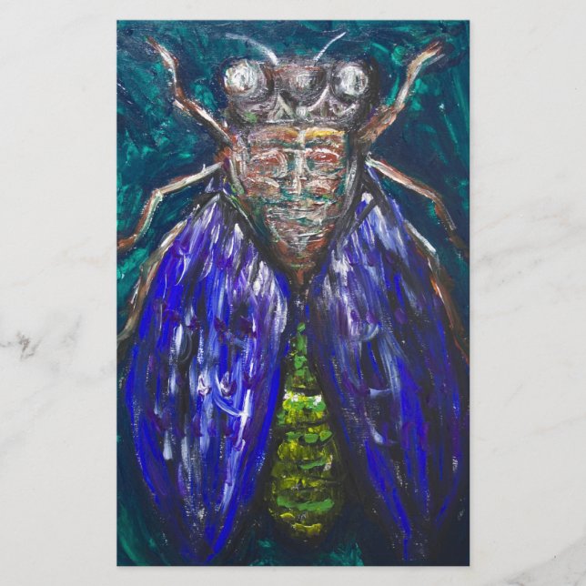 Papier Blue Cicada (peinture d'insecte surréaliste) (Devant)