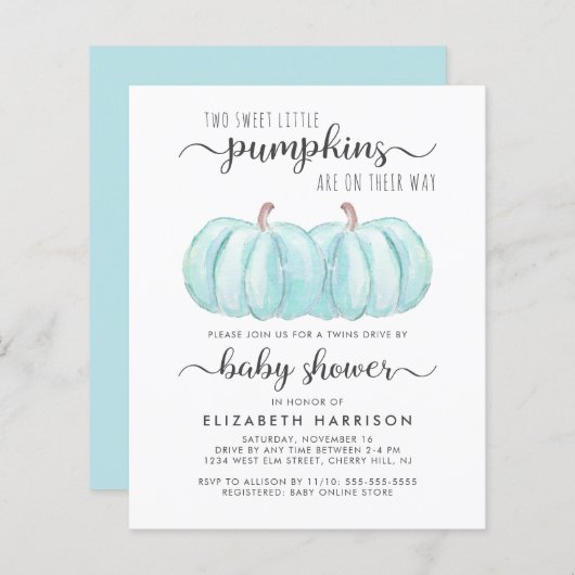 Papier Blue Citrouille Twin Boys Drive Par Baby shower (Devant / Derrière)