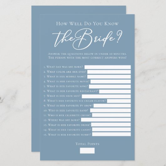 Papier Blue Connaissez-vous le jeu de douche de puits de  (Devant / Derrière)