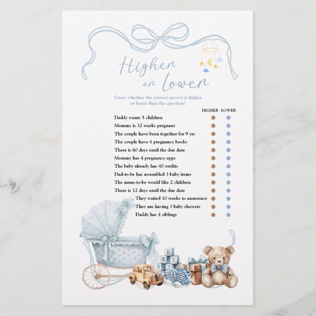 Papier Blue Coquette Baby Carriage Higher or Lower  (Devant)