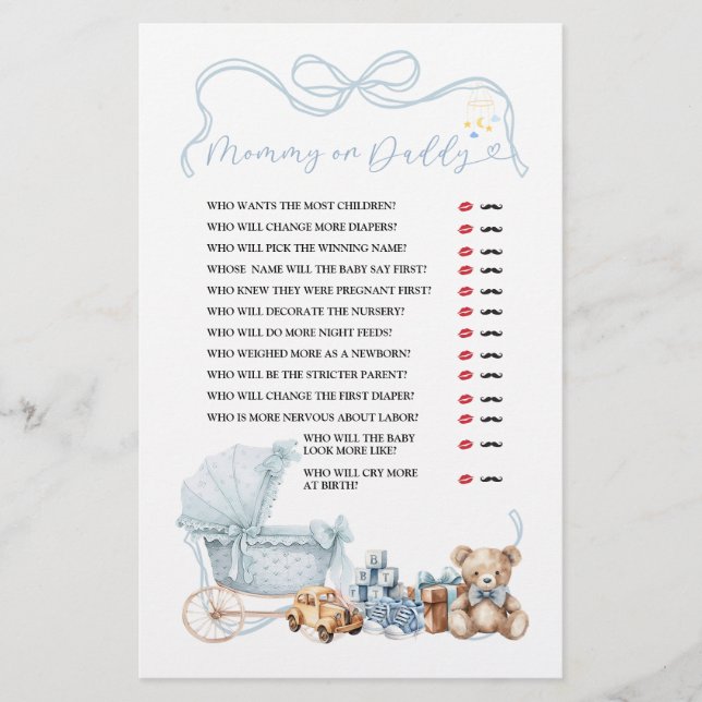 Papier Blue Coquette Baby Carriage Mommy or Daddy (Devant)