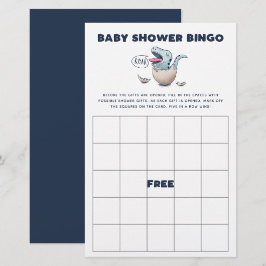 Papier Blue Dinosaur Baby shower Bingo Jeu (Devant / Derrière)