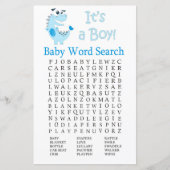 Papier Blue Dinosaur Baby shower Word Recherche Jeu (Devant)