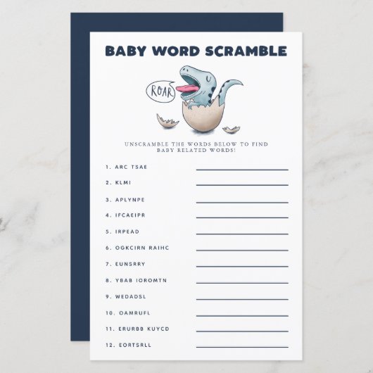 Papier Blue Dinosaur Baby Word Scramble Jeu (Devant / Derrière)