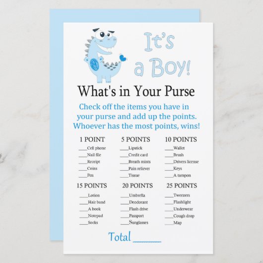 Papier Blue Dinosaur Ce qui est dans votre jeu de sacs à (Devant / Derrière)