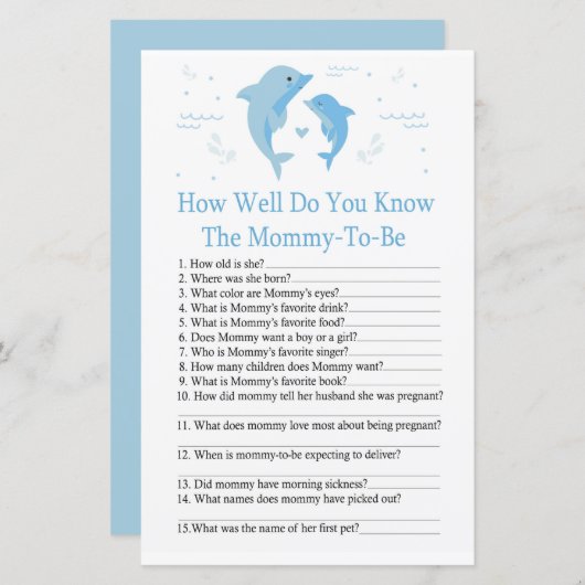 Papier Blue Dolphin Comment bien connaissez-vous le jeu d (Devant / Derrière)