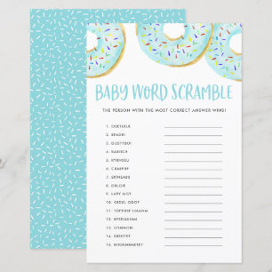 Papier Blue Donuts Baby Word Scramble Baby shower Jeu