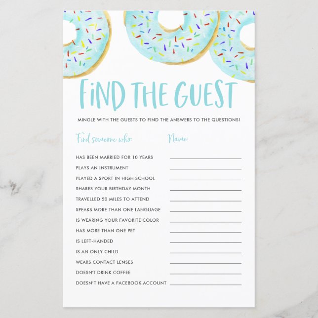 Papier Blue Donuts Trouvez le jeu de Baby shower invité (Devant)