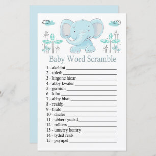 Papier Blue éléphant Baby mot scramble jeu