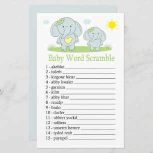 Papier Blue éléphant Baby mot scramble jeu