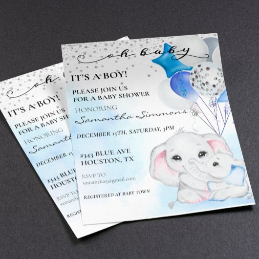 Papier Blue Elephant Baby shower C'est un petit ballons