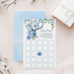 Papier Blue Elephant Baby shower Jeu de Bingo - Aquarelle