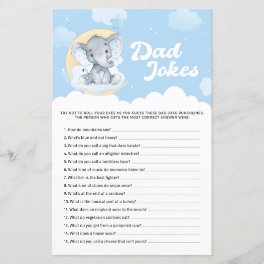 Papier Blue Elephant Baby shower Papa plaisante jeu (Devant)