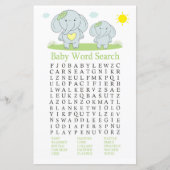 Papier Blue éléphant Baby shower Word Recherche Jeu (Devant)