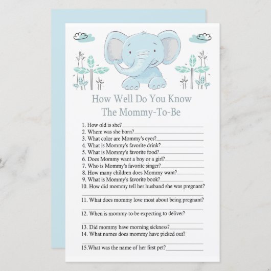 Papier Blue éléphant Comme vous connaissez bien le baby s (Devant / Derrière)