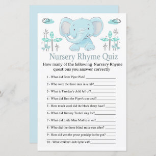 Papier Blue éléphant Nursery Rhyme jeu de baby shower