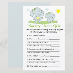 Papier Blue éléphant Nursery Rhyme jeu de baby shower