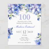 Papier Blue Floral 100e anniversaire Invitation budgétair (Devant)